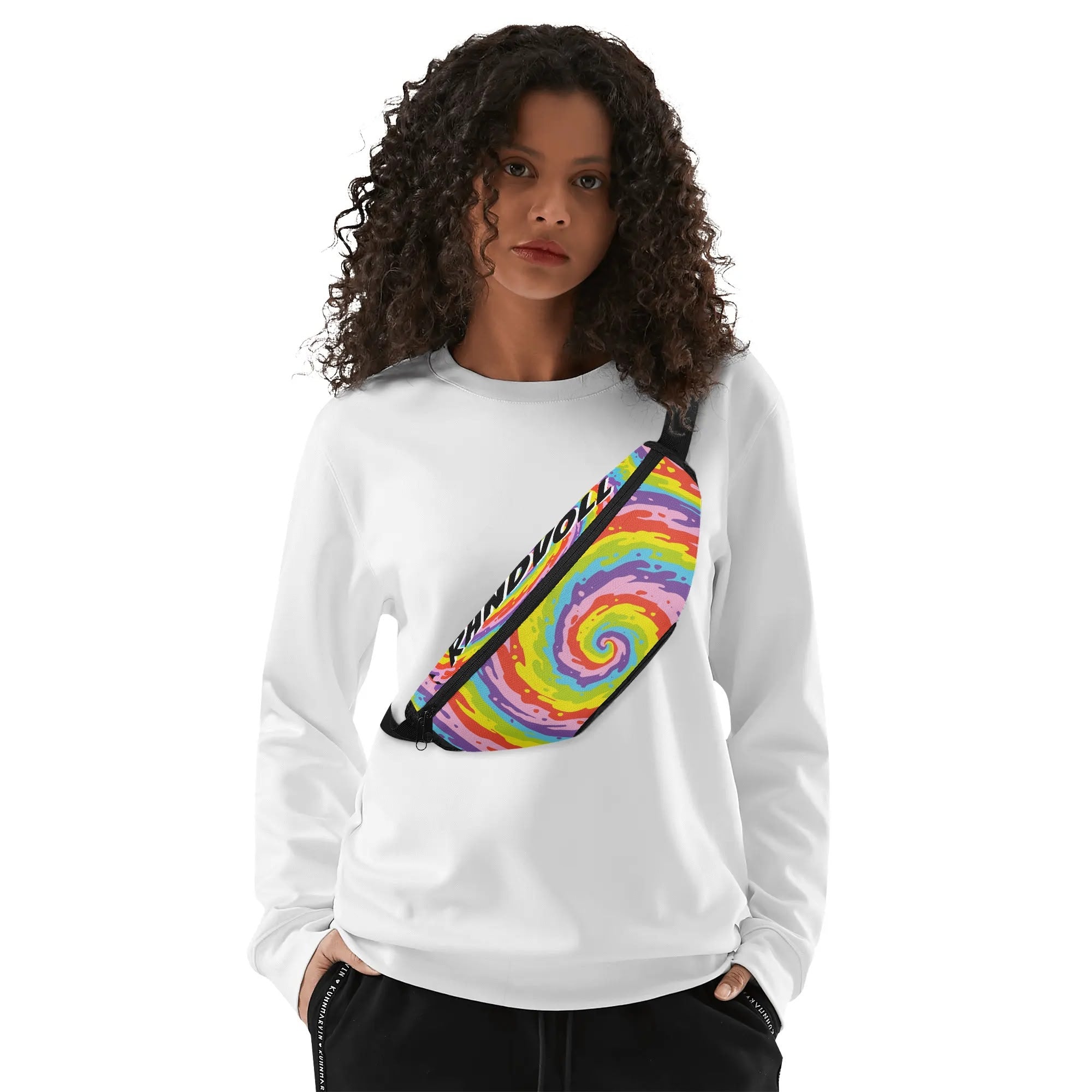 Randvoll stylische Bauchtasche in Regenbogenfarben – ein Must-have für Partys und Festivals. Auffälliges Design für alle, die fancy feiern wollen.