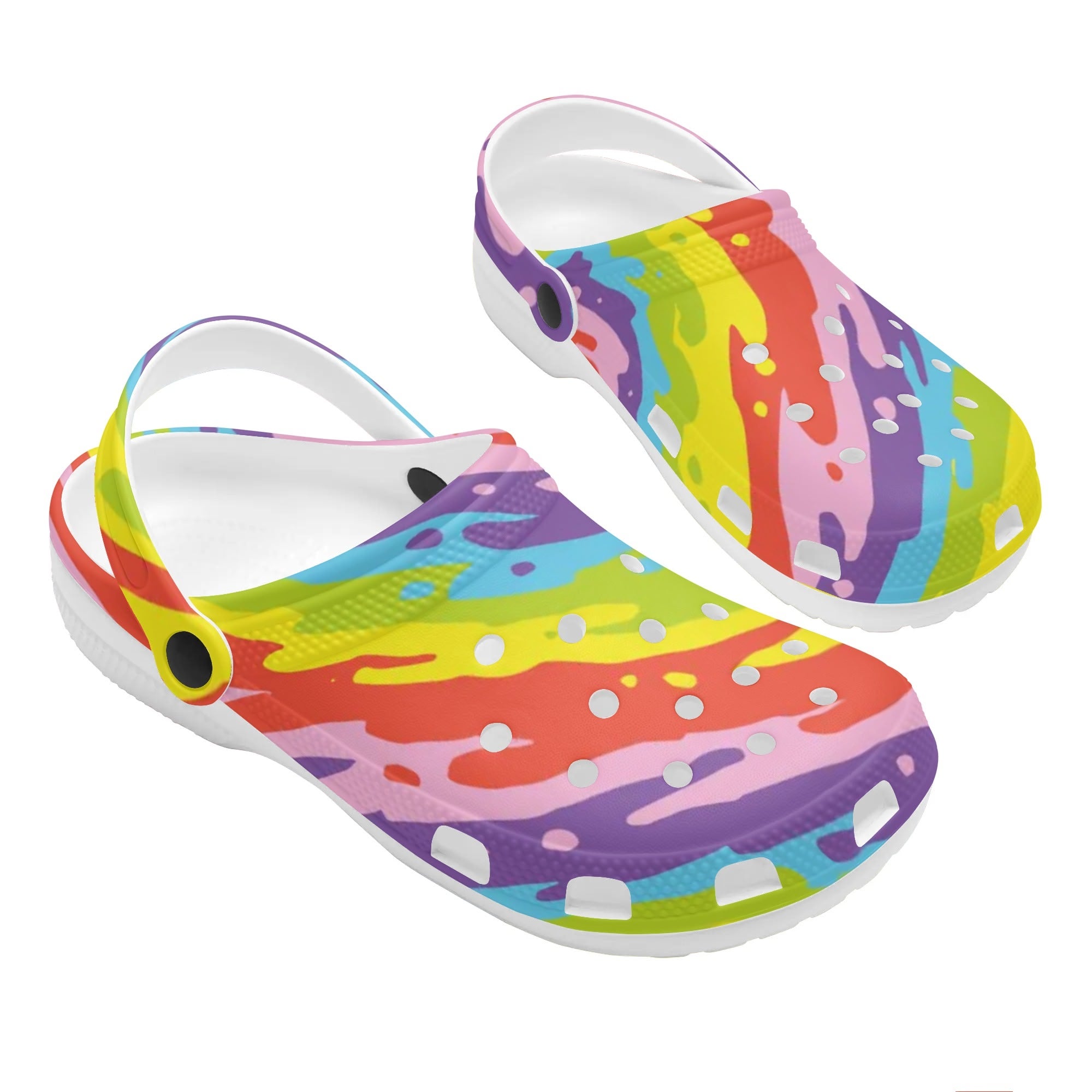 Stylische Crocs im Randvoll-Style – ideal als Festivalschuhe, Strandschuhe oder für den Malleurlaub. Inklusive passendem Festivalbeutel im Set.