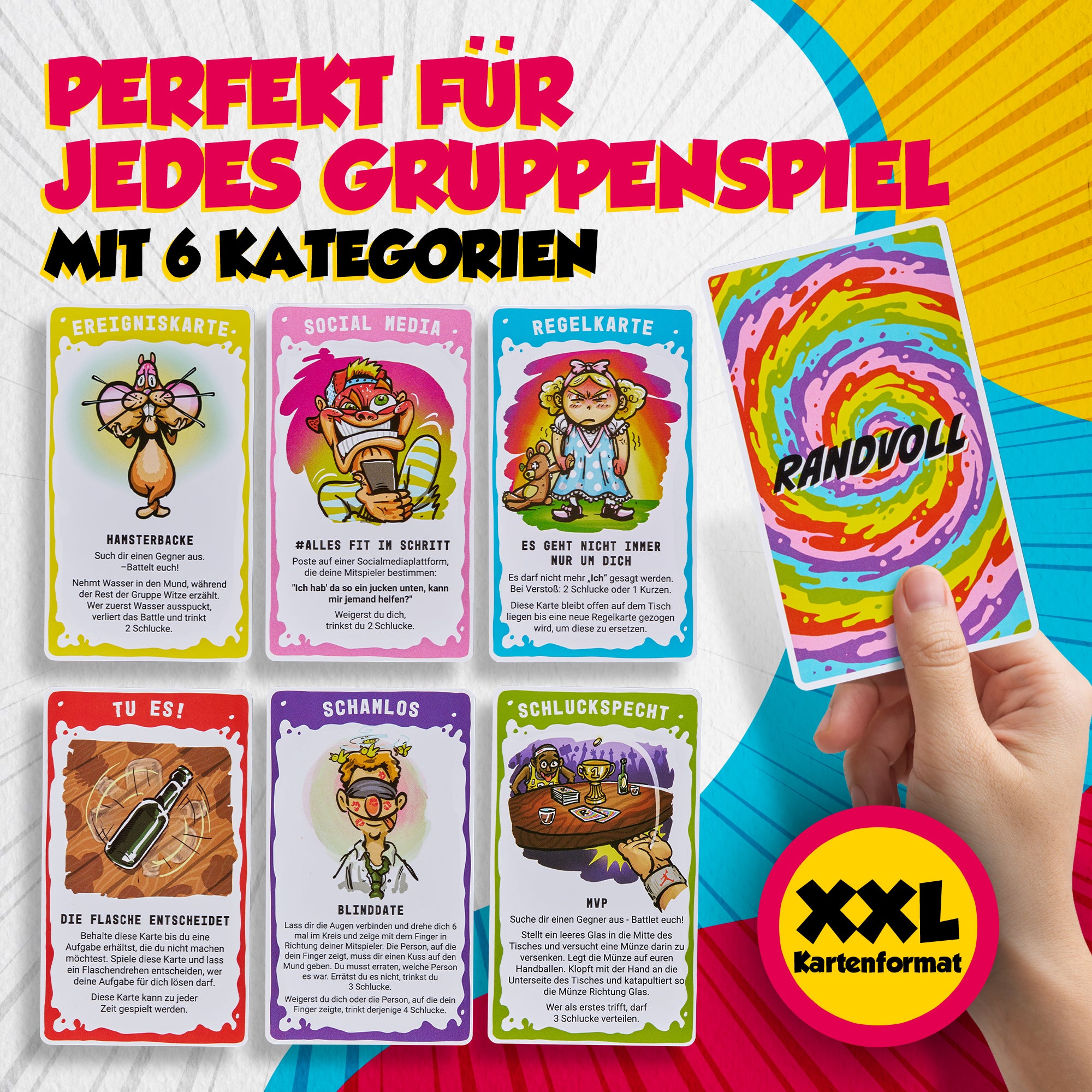 Das lustige Trinkspiel Randvoll sorgt für Stimmung auf jeder Party! Ein geniales Partyspiel zum Verschenken, ideal als Geschenk für Männer oder Erwachsene.