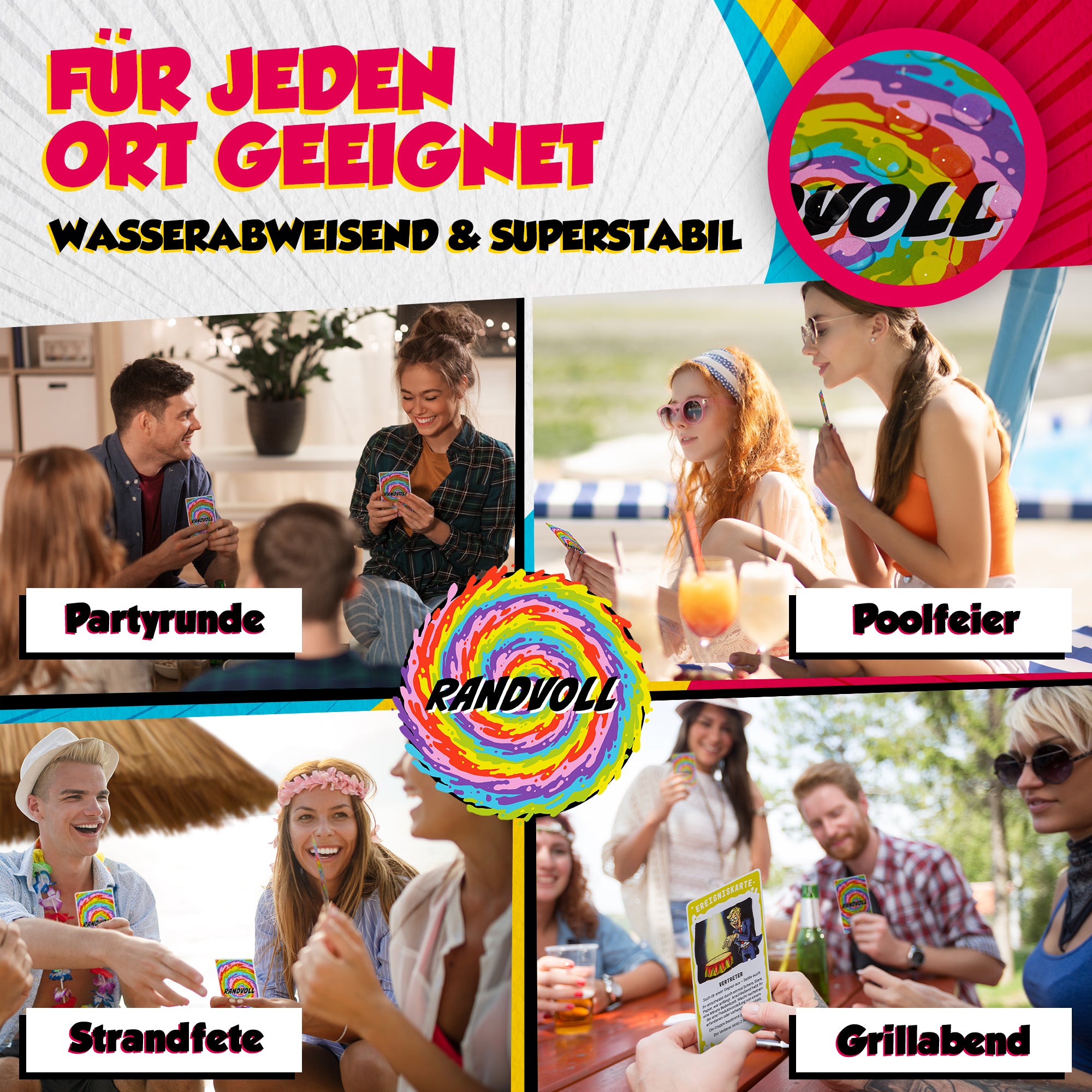 Randvoll ist das beste Partyspiel fürs Wochenende – zum Saufen und Feiern! Eine tolle Geschenkidee für Männer, Erwachsene oder als Geburtstagsgeschenk.