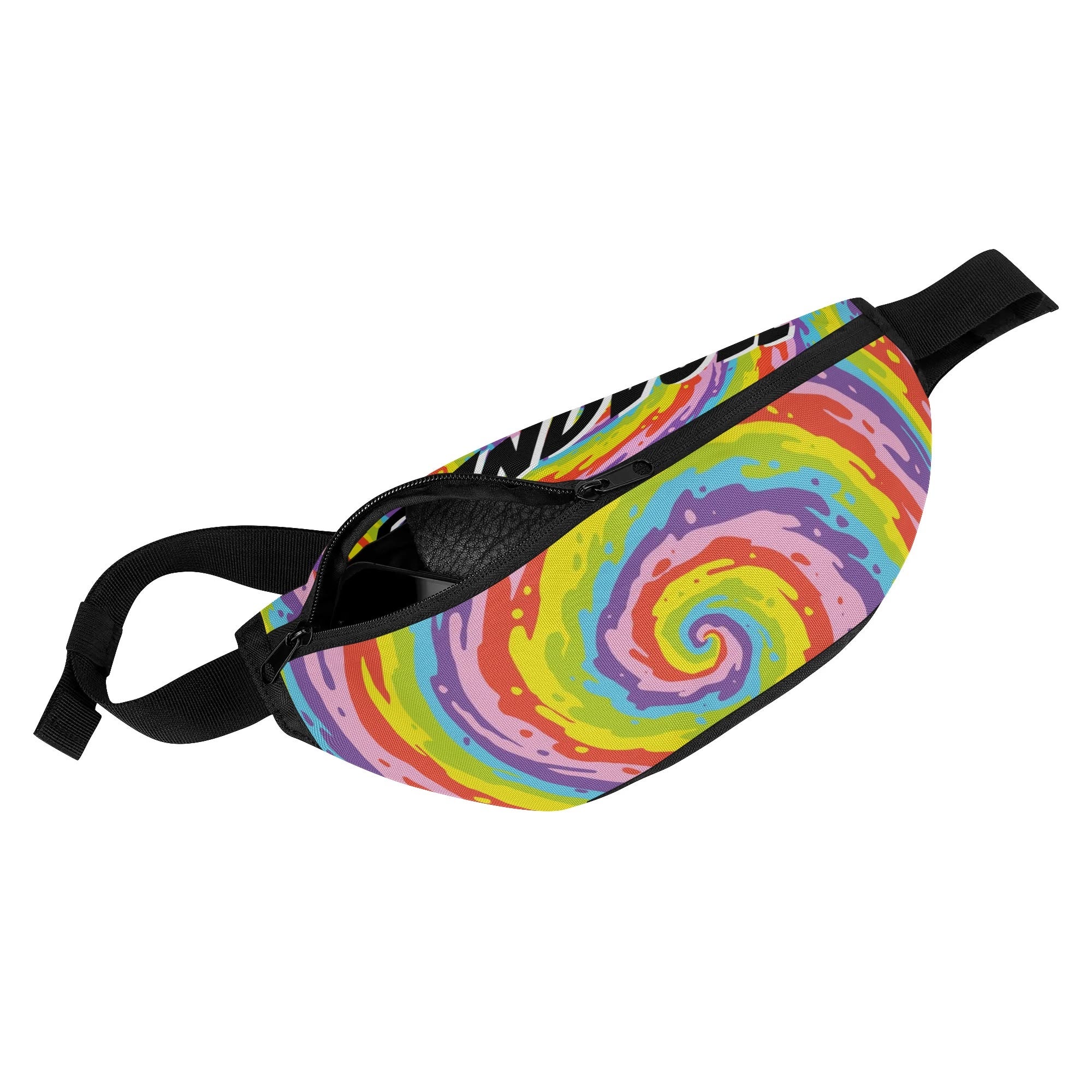 Auffällige und fancy Bauchtasche mit Regenbogenfarben – ideal als Festivaltasche für unvergessliche Partys und ein echter Hingucker beim Feiern.